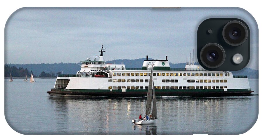 Washington State Ferry iPhone Case featuring the photograph Ferry Issaquah and Sailboats by E Faithe Lester