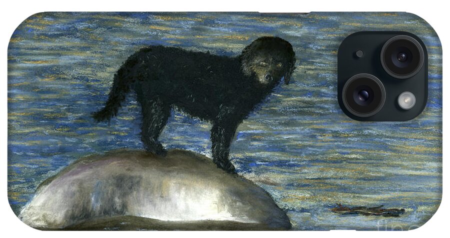 Black Dog iPhone Case featuring the painting Fetch by Ginny Neece