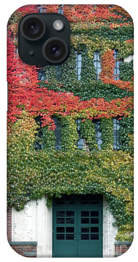 Colored Leaves iPhone Case featuring the photograph Final Farewell WMU Dorm in Autumn Ivy by Penny Hunt