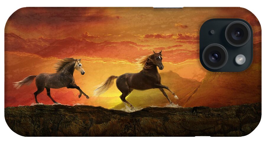 Equine Sunset iPhone Case featuring the photograph Fire Sky by Melinda Hughes-Berland