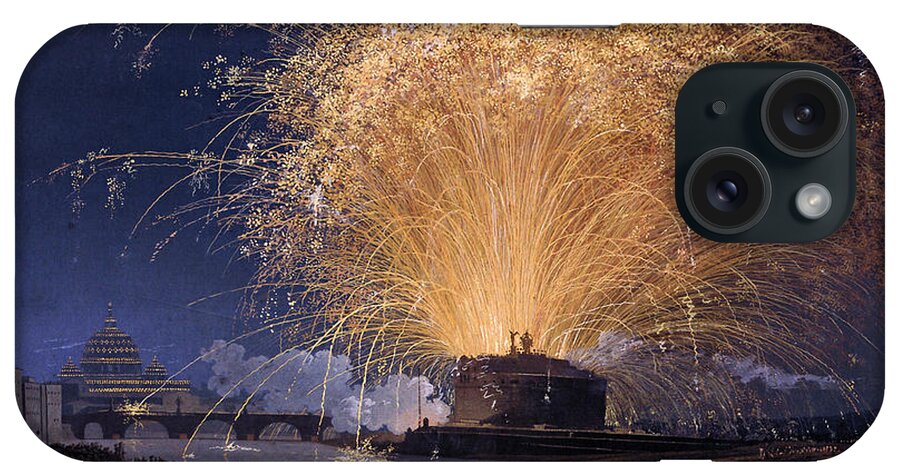 Jacob Philipp Hackert iPhone Case featuring the painting Fireworks over Castel Sant'Angelo in Rome by Jacob Philipp Hackert