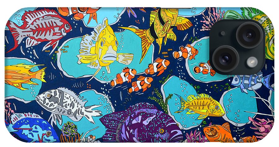 Fish iPhone Case featuring the painting Fish Lines by Mike Stanko