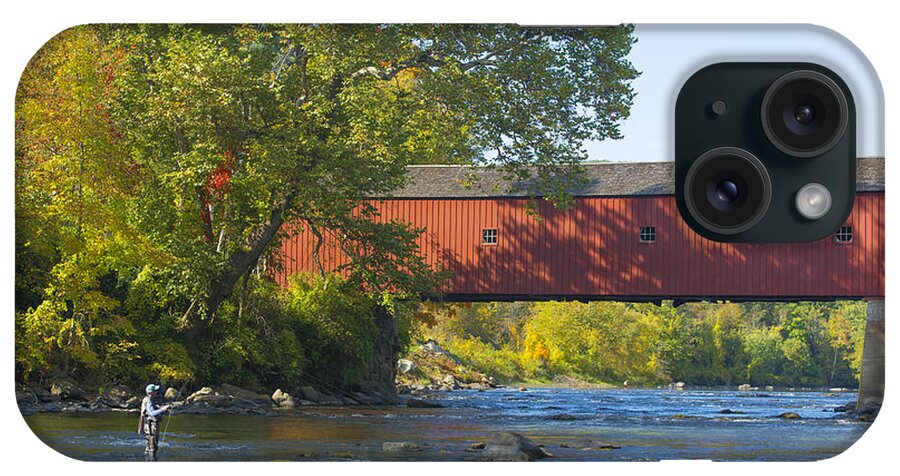 Fishing iPhone Case featuring the photograph Fishing by the Covered Bridge by Diane Diederich