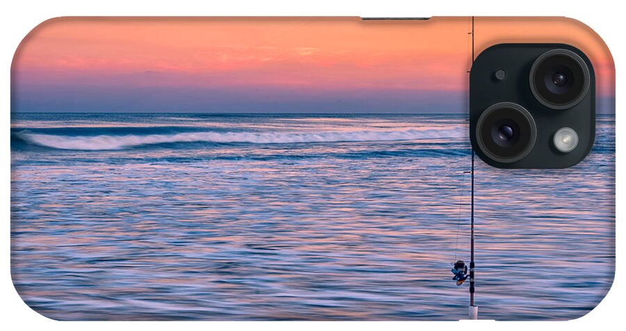 Fishing iPhone Case featuring the photograph Fishing the Sunset Surf - Horizontal Version by Mark Rogers