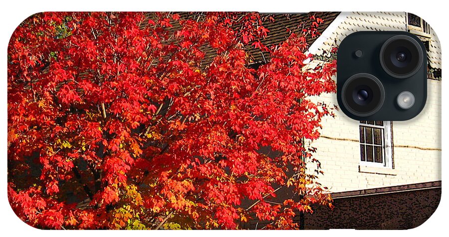Fall iPhone Case featuring the photograph Flaming fall colours on farm house by Nina Silver