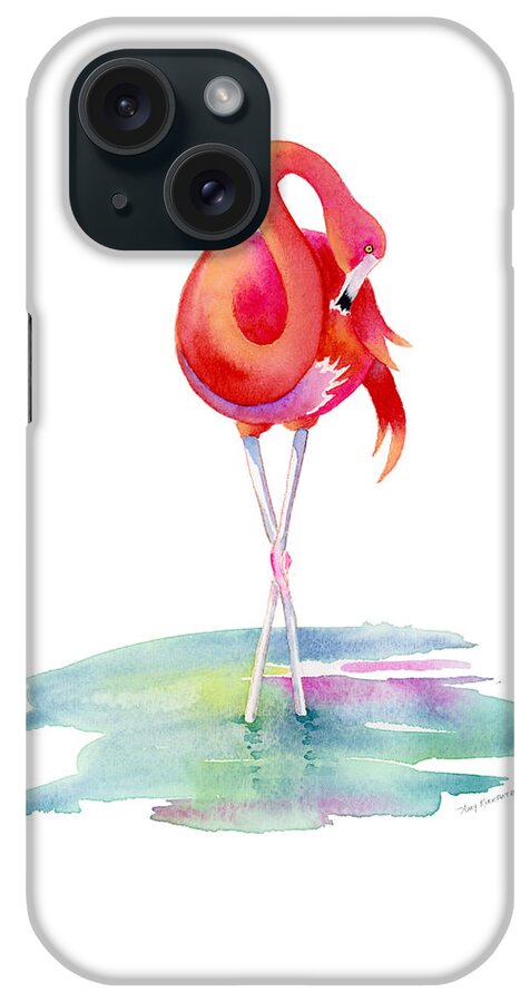 Flamingo iPhone Case featuring the painting Flamingo Primp by Amy Kirkpatrick