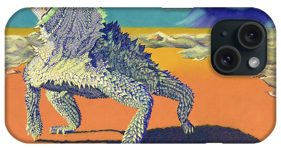 Texas iPhone Case featuring the pastel Flash Flood - Horny Toad by Tracy L Teeter 