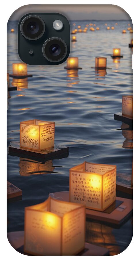 Ala Moana iPhone Case featuring the photograph Floating Lanterns at Sunset by Brandon Tabiolo