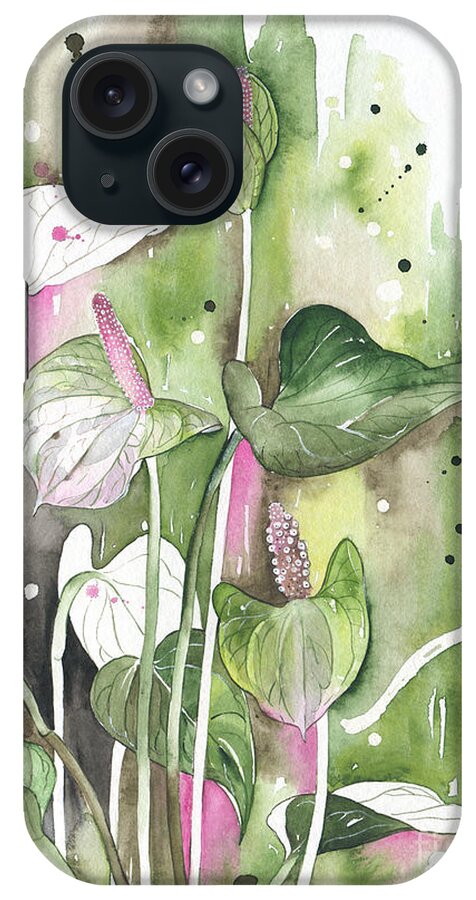 Yakubovich iPhone Case featuring the painting Flower Anthurium 04 Elena Yakubovich by Elena Daniel Yakubovich