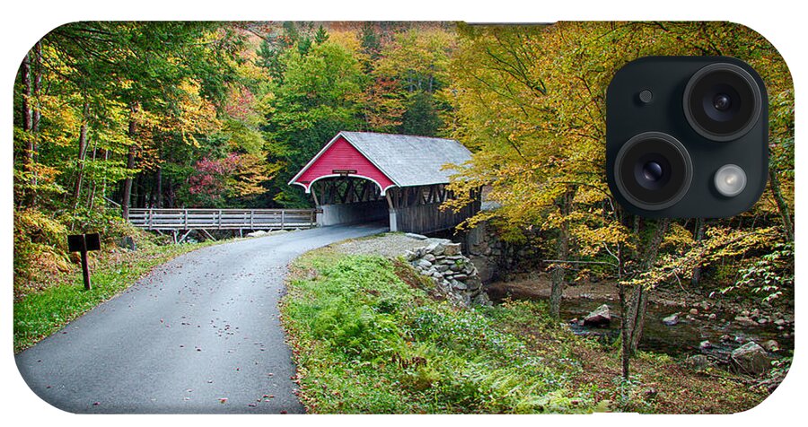 Autumn Foliage New England iPhone Case featuring the photograph Flume Gorge covered bridge by Jeff Folger