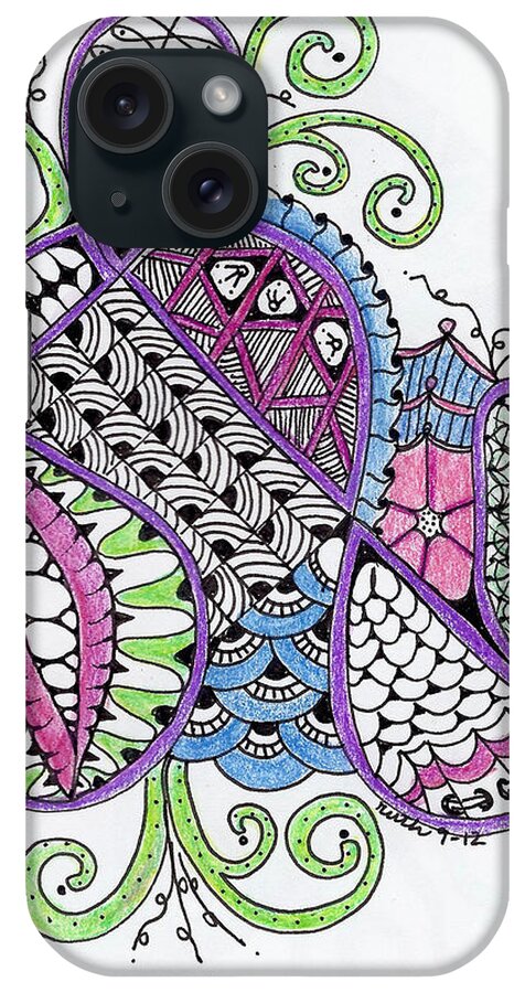 Zentangles iPhone Case featuring the mixed media Flutterbug by Ruth Dailey