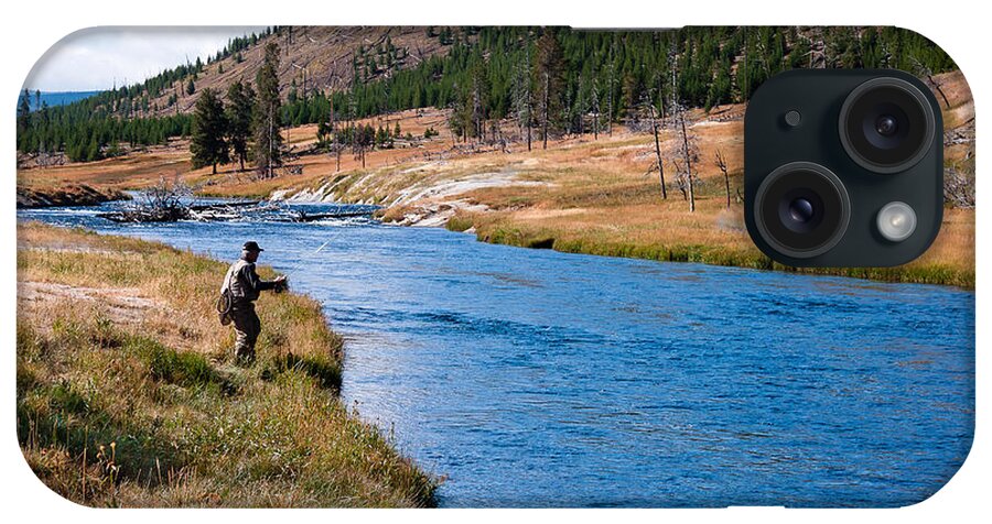Wyoming iPhone Case featuring the photograph Fly Fishing in Yellowstone by Lars Lentz