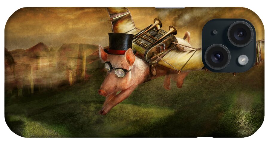 Pig iPhone Case featuring the photograph Flying Pig - Steampunk - The flying swine by Mike Savad