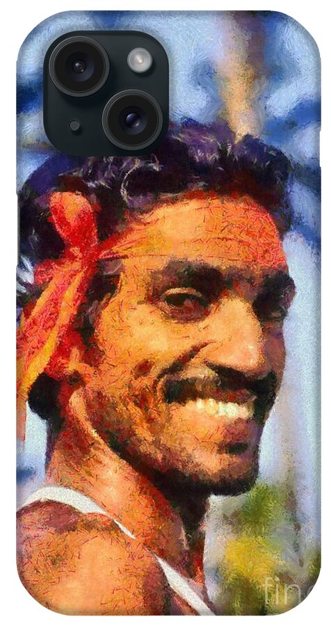 Man; Adult; India; Kerala; Dance; Dancer; Folklore; Local; Tradition; Traditional; Portrait; Face; Asia; East; Eastern; Holidays; Vacation; Travel; Trip; Voyage; Journey; Tourism; Touristic; Paint; Painting; Paintings iPhone Case featuring the painting Folklore dancer in India by George Atsametakis