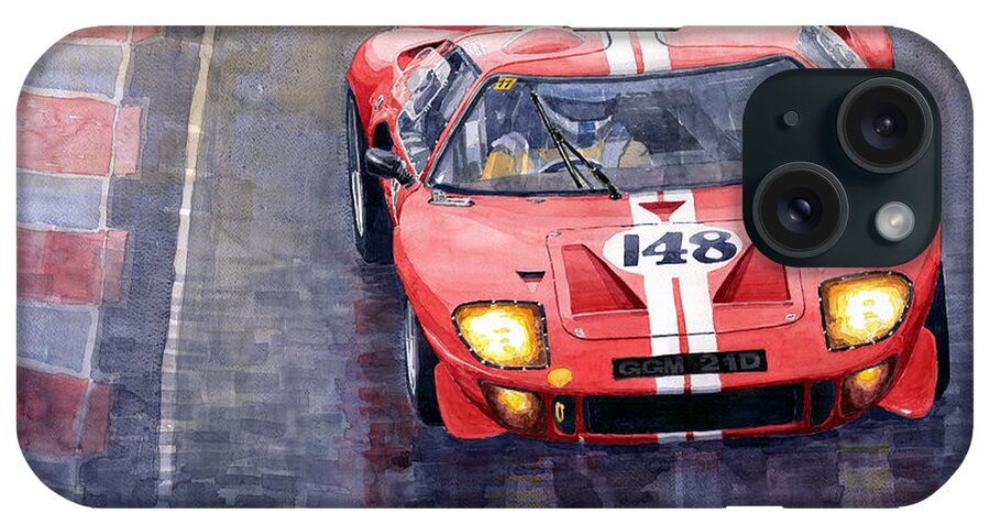 Shevchukart iPhone Case featuring the painting Ford GT 40 24 Le Mans by Yuriy Shevchuk