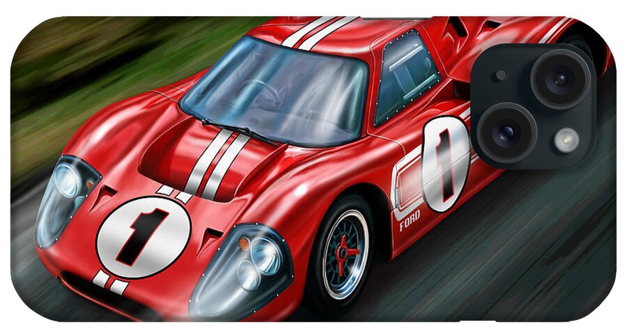 Ford iPhone Case featuring the painting Ford GT-40 at Le Mans by David Kyte