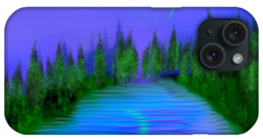 Night Forest Lake Moon Trees Water Sky Silence Reflection iPhone Case featuring the digital art Forest Lake. Night. by Dr Loifer Vladimir