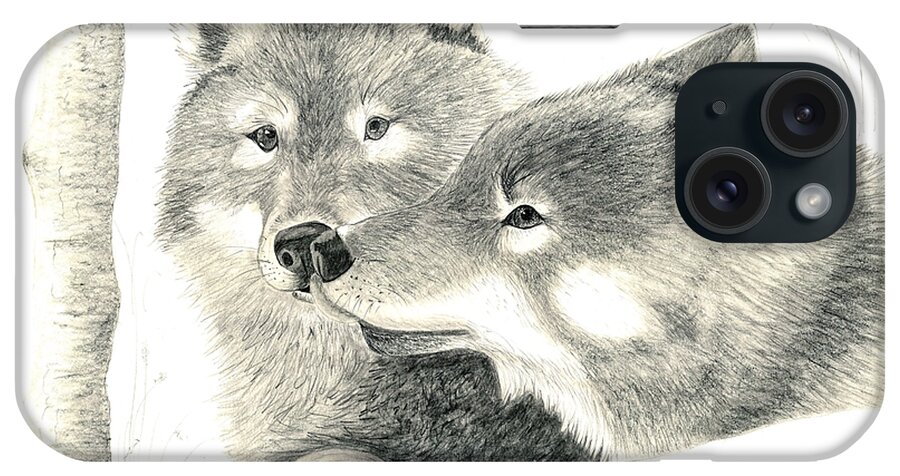 Drawing Of Wolves iPhone Case featuring the painting Forever Wolf Love-The Greeting by Joette Snyder