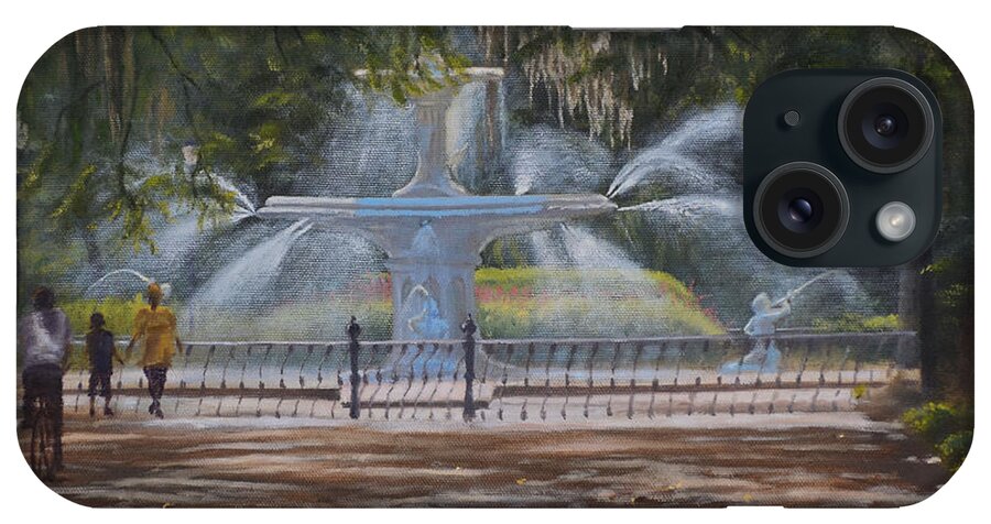 Forsyth Park Fountain Savannah Ga iPhone Case featuring the painting Forsyth Park Fountain Savannah GA by Alex Vishnevsky