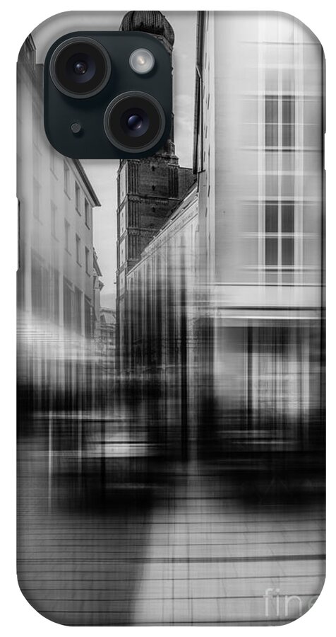 People iPhone Case featuring the photograph Frauenkirche - Muenchen V - bw by Hannes Cmarits