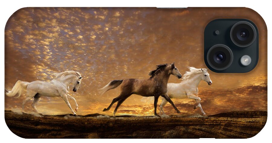 Equine Sunset iPhone Case featuring the photograph Freed Spirits by Melinda Hughes-Berland