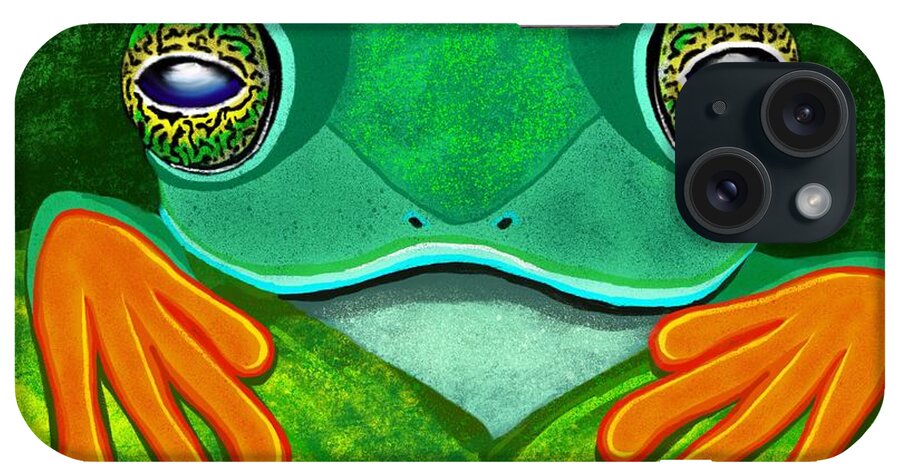 Frog iPhone Case featuring the digital art Frog peeking over leaf by Nick Gustafson