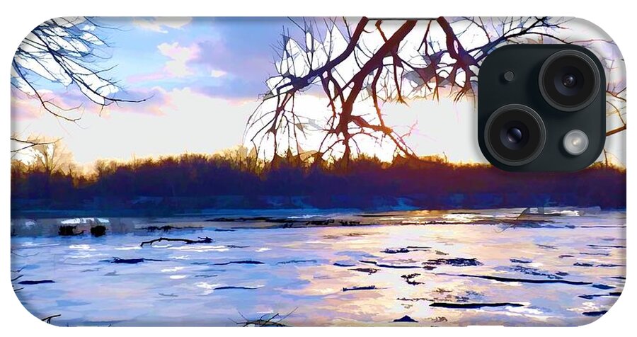 Frozen iPhone Case featuring the painting Frozen Delaware River Sunset by Robyn King