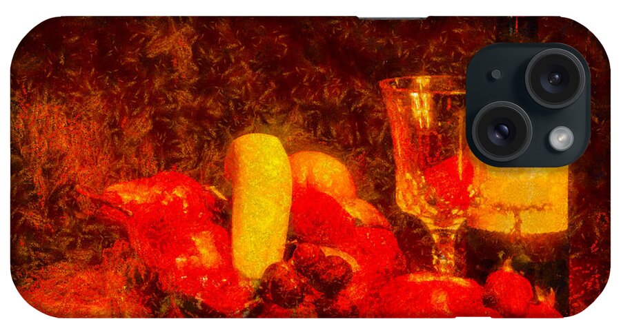 Fruit iPhone Case featuring the photograph Fruit bowl and wine - V3 by Les Palenik
