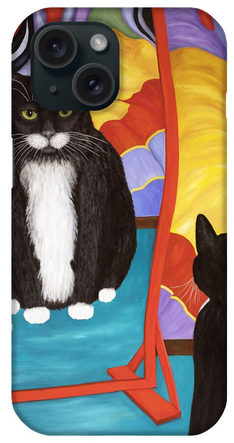 Cat Art iPhone Case featuring the painting Fun House Fat Cat by Karen Zuk Rosenblatt