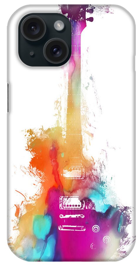 Guitar iPhone Case featuring the digital art Funky colored Guitar by Justyna Jaszke JBJart
