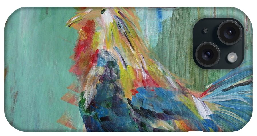 Rooster iPhone Case featuring the painting Funky Rooster by Kathy Stiber