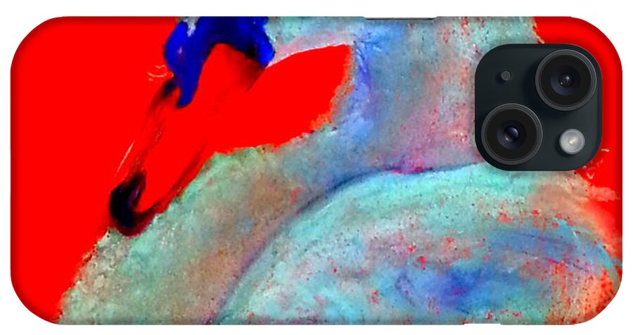 Art iPhone Case featuring the painting Funky Swan Blue on Red by Sue Jacobi