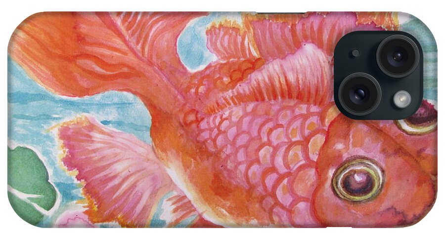 Spontaneous Application iPhone Case featuring the painting Fuschia Goldfish by Lynn Maverick Denzer