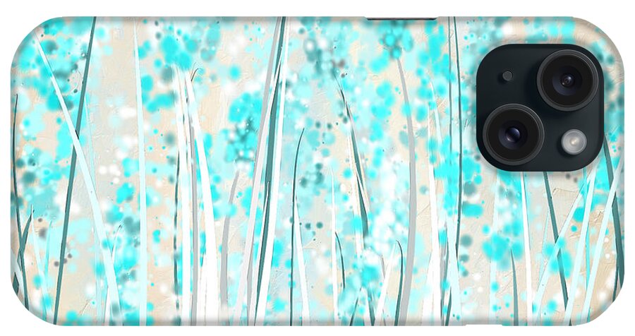 Blue iPhone Case featuring the painting Garden Of Blues- Teal And Cream Art by Lourry Legarde