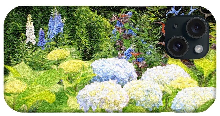 Beautiful+garden iPhone Case featuring the photograph Garden with White Lavender Hydrangeas and Bluebells by Beverly Claire Kaiya