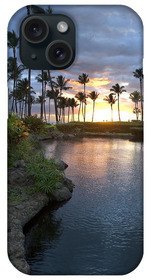 Maui Hawaii Clouds Sunset Palmtrees Koi Water iPhone Case featuring the photograph Gathering Clouds by James Roemmling