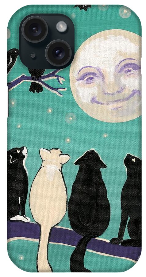 Painting iPhone Case featuring the painting Gathering In The Moonlight by Margaryta Yermolayeva