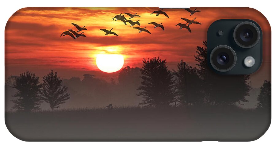 Art iPhone Case featuring the photograph Geese on a Foggy Morning Sunrise by Randall Nyhof