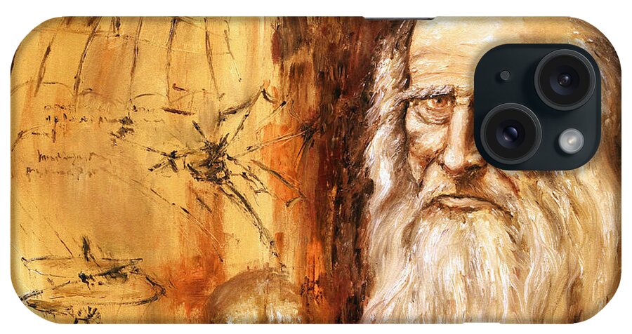 Leonardo Da Vinci iPhone Case featuring the painting Genius  Leonardo da Vinci by Arturas Slapsys