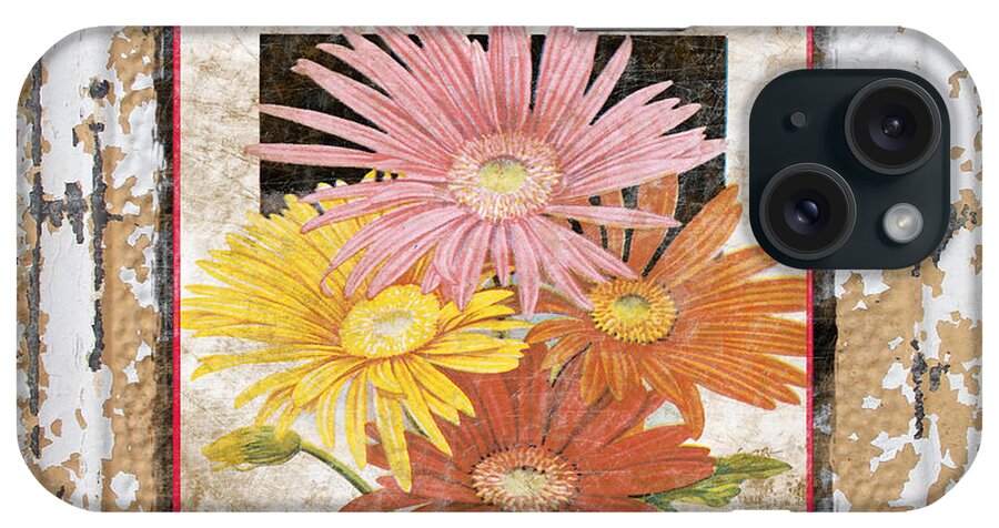 Tin Tile iPhone Case featuring the digital art Gerbera on Vintage Tin by Jean Plout