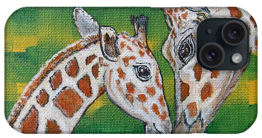 Giraffe iPhone Case featuring the painting Giraffes Artwork - Learning and Loving by Ella Kaye Dickey