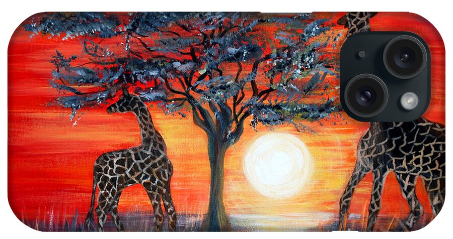  Giraffes iPhone Case featuring the painting Giraffes. Inspirations Collection. by Oksana Semenchenko