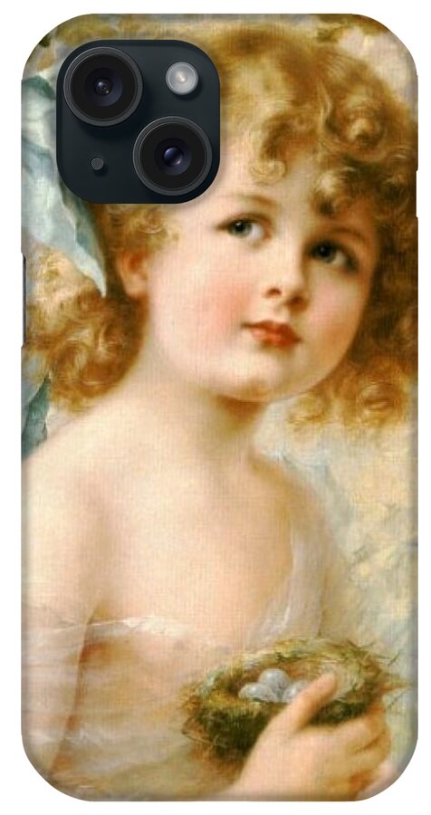 Emile Vernon iPhone Case featuring the digital art Girl Holding A Nest by Emile Vernon