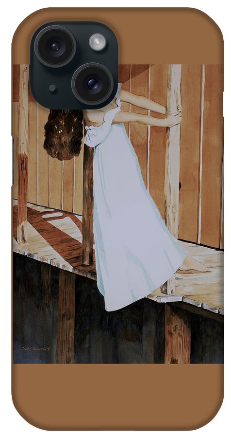 Girl On Dock iPhone Case featuring the painting Girl on Dock by Judy Swerlick