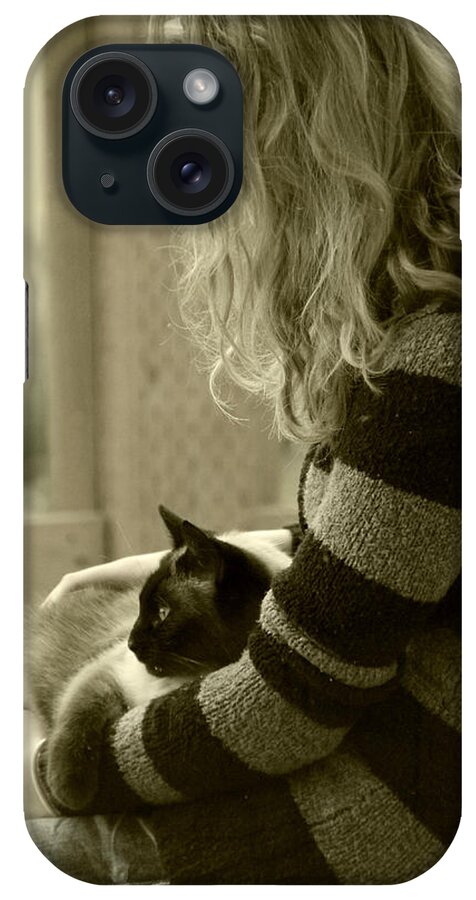 Profile iPhone Case featuring the photograph Girl With Cat by KATIE Vigil