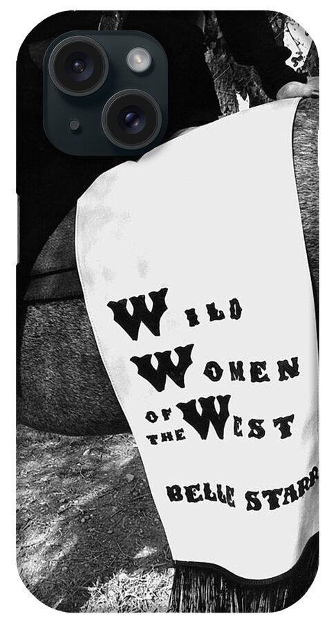Girl's Demand Excitement Homage Helldorado Days Tombstone Arizona John Wayne The Big Trail Cary Grant Virginia Cherrill Charlie Chaplin City Lights Belle Starr Wild Women Of The West Horse Black And White iPhone Case featuring the photograph Girl's Demand Excitement homage Helldorado Days Tombstone Arizona 1931-1980 by David Lee Guss