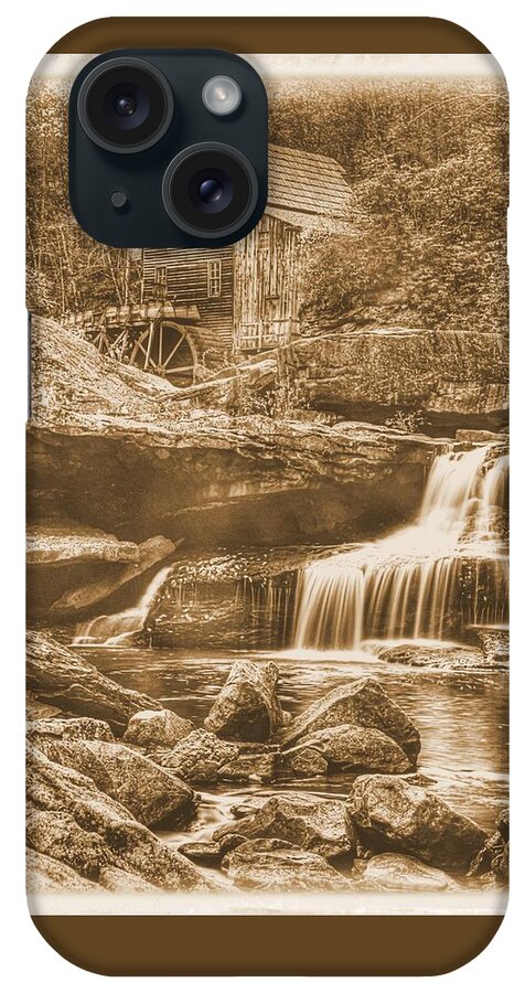 Glade Creek iPhone Case featuring the photograph Glade Creek Grist Mill - Autumn Late Afternoon Babcock State Park WV - Sepia by Michael Mazaika