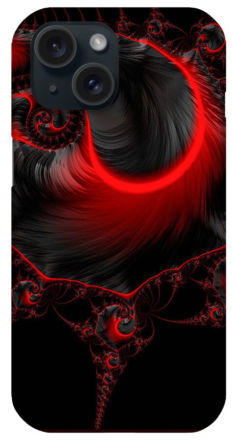 Red iPhone Case featuring the digital art Glowing red and black abstract fractal art by Matthias Hauser