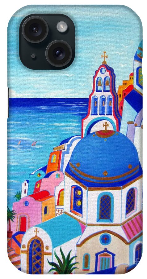 Santorini iPhone Case featuring the painting go to Santorini now by Roberto Gagliardi
