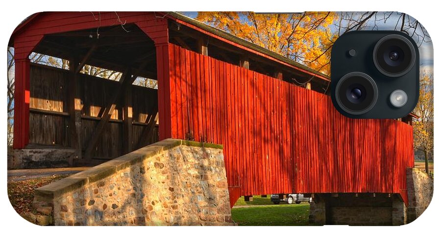 Poole Forge Covered Bridge iPhone Case featuring the photograph Gold Above The Poole Forge Covered Bridge by Adam Jewell